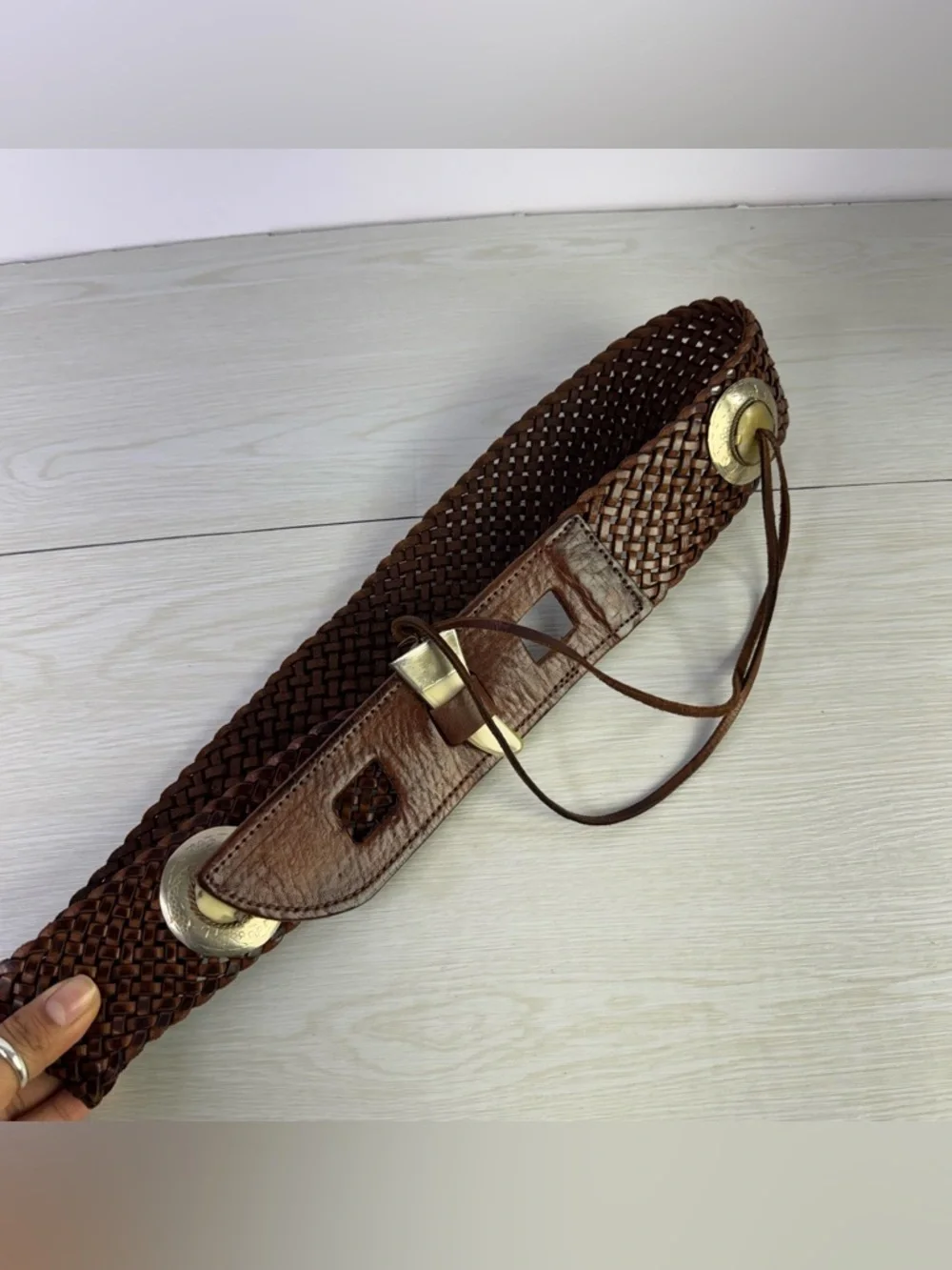 Vintage Woven Leather Waist Belt: Bohemian Western Cowgirl Style - Picture 1 of 8